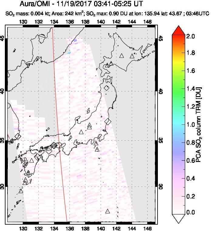 A sulfur dioxide image over Japan on Nov 19, 2017.