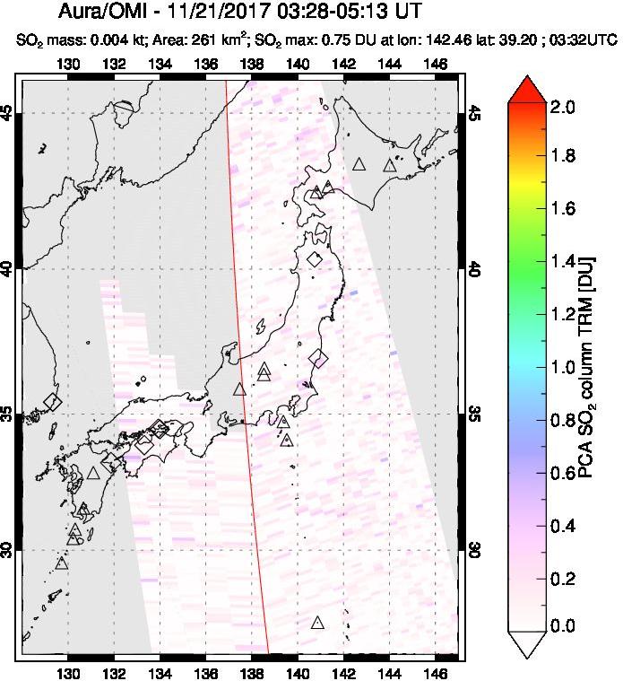 A sulfur dioxide image over Japan on Nov 21, 2017.