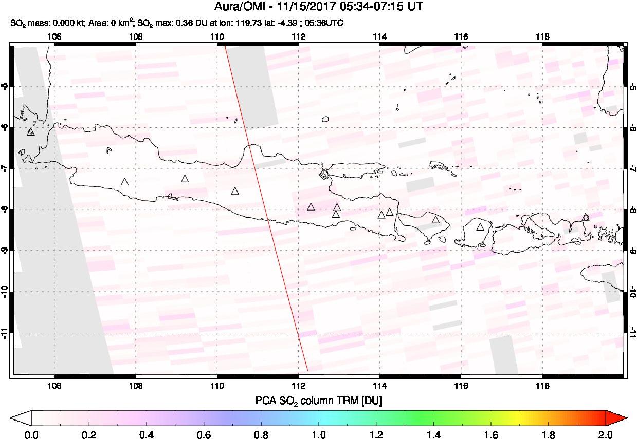 A sulfur dioxide image over Java, Indonesia on Nov 15, 2017.