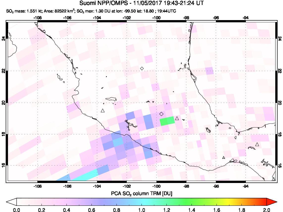 A sulfur dioxide image over Mexico on Nov 05, 2017.