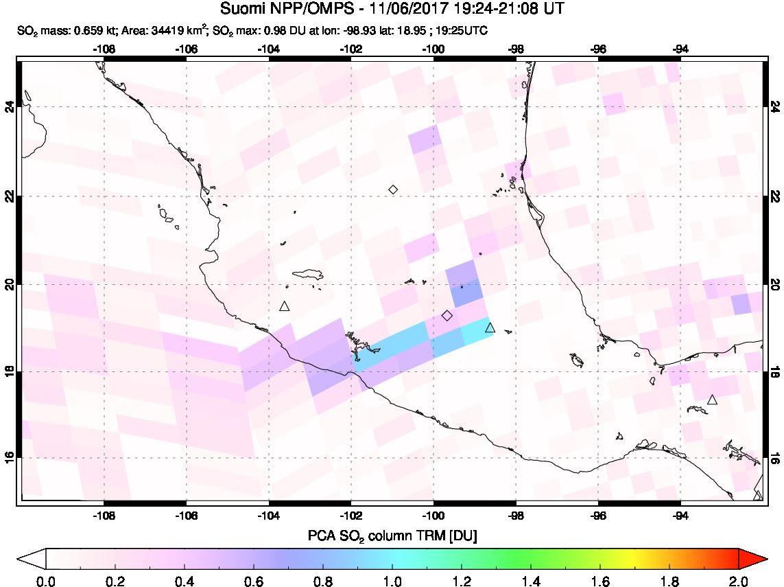 A sulfur dioxide image over Mexico on Nov 06, 2017.