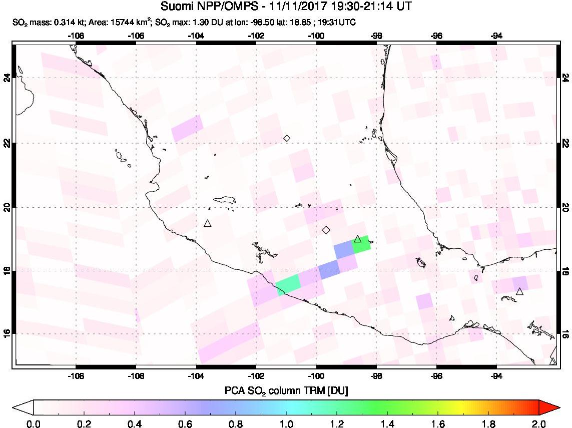 A sulfur dioxide image over Mexico on Nov 11, 2017.