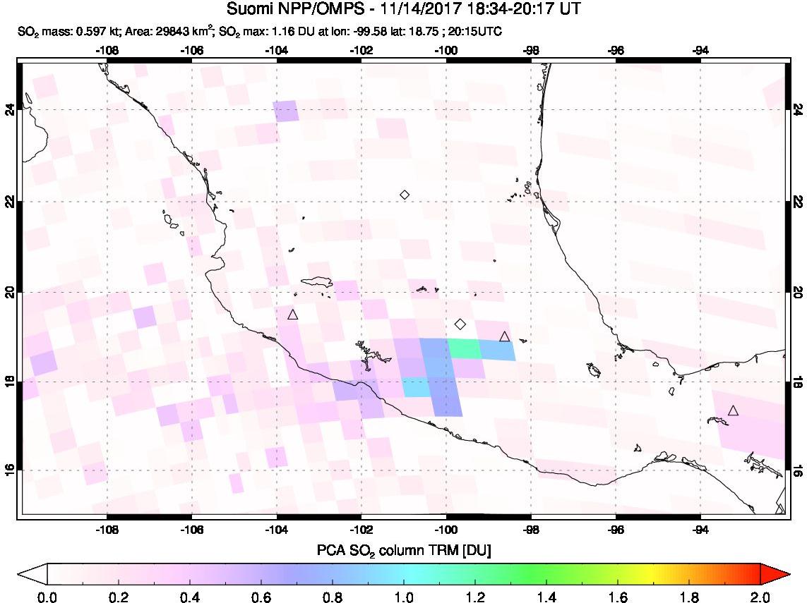 A sulfur dioxide image over Mexico on Nov 14, 2017.