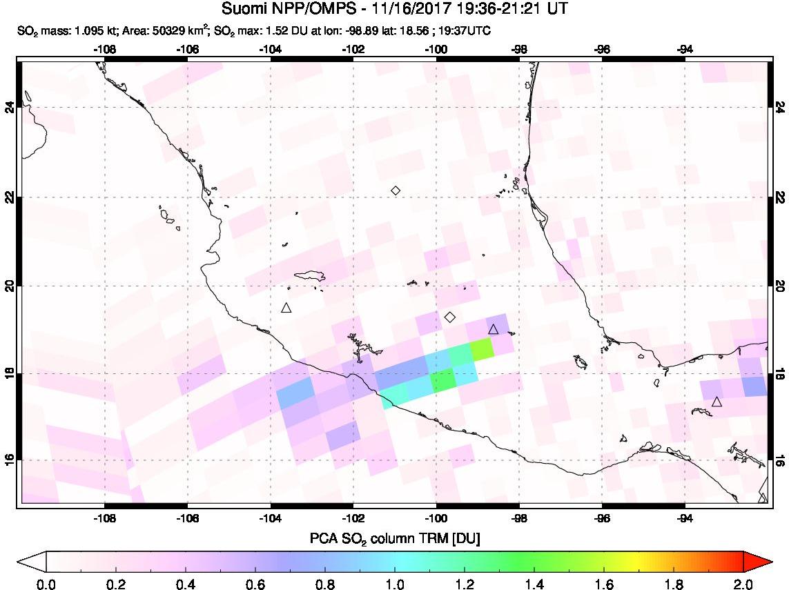 A sulfur dioxide image over Mexico on Nov 16, 2017.