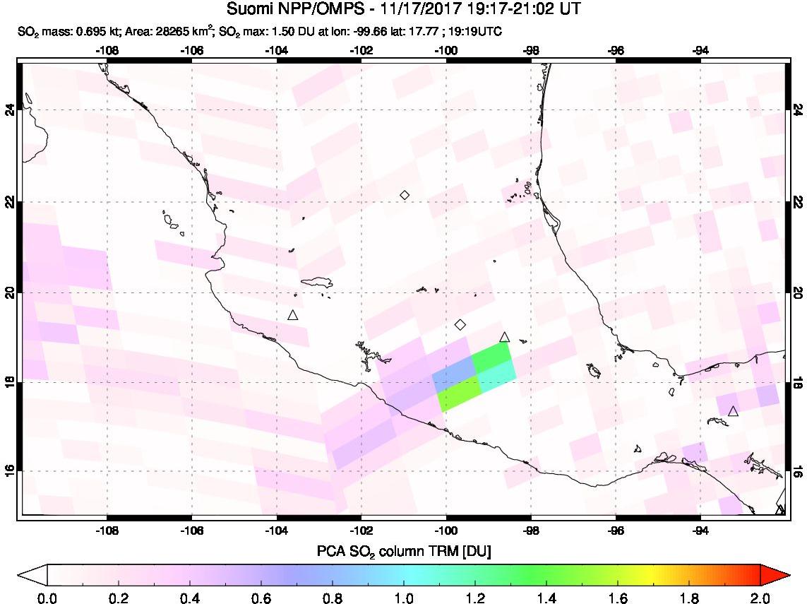 A sulfur dioxide image over Mexico on Nov 17, 2017.