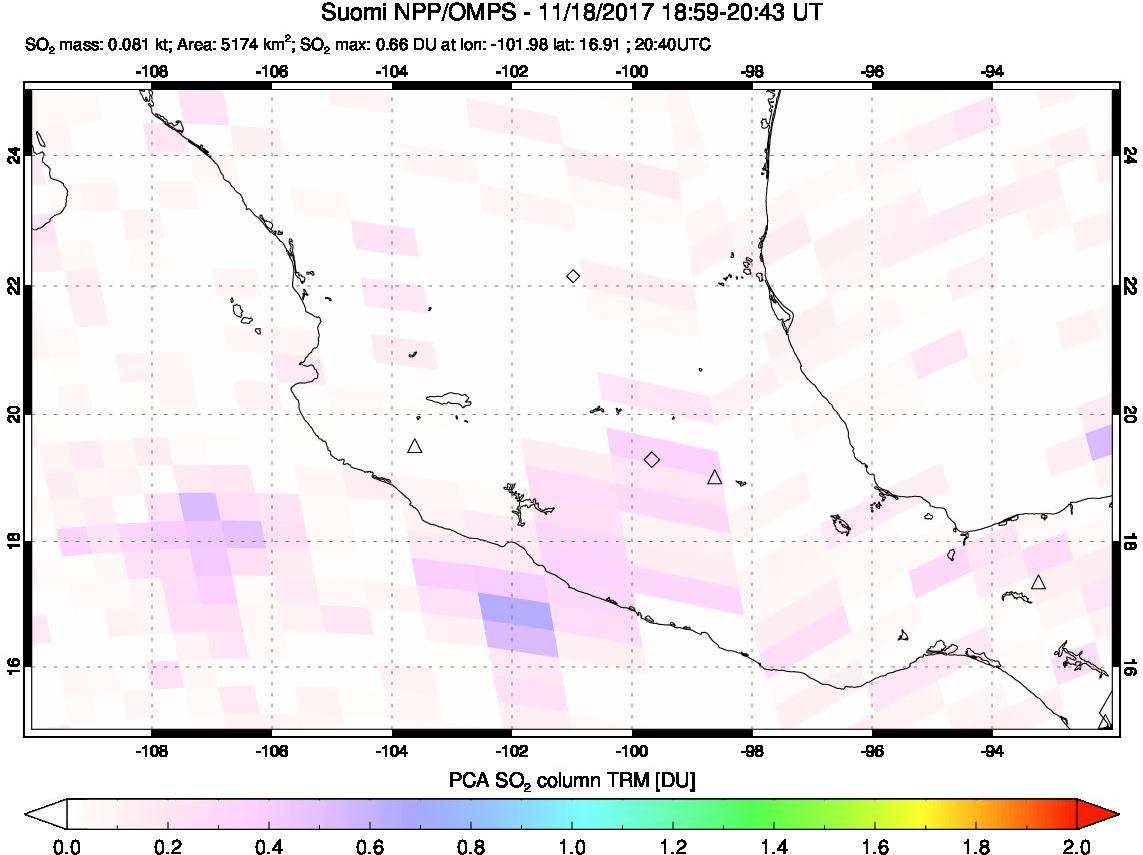 A sulfur dioxide image over Mexico on Nov 18, 2017.