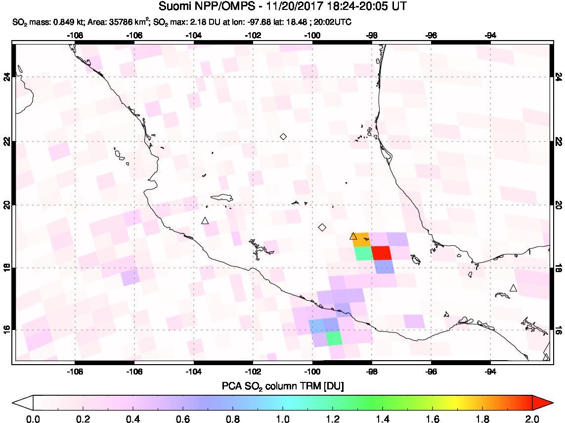 A sulfur dioxide image over Mexico on Nov 20, 2017.