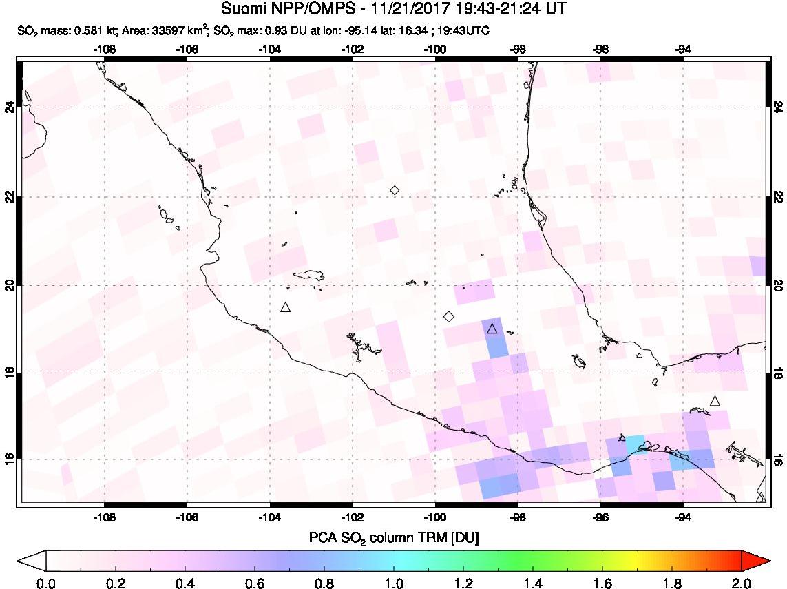 A sulfur dioxide image over Mexico on Nov 21, 2017.