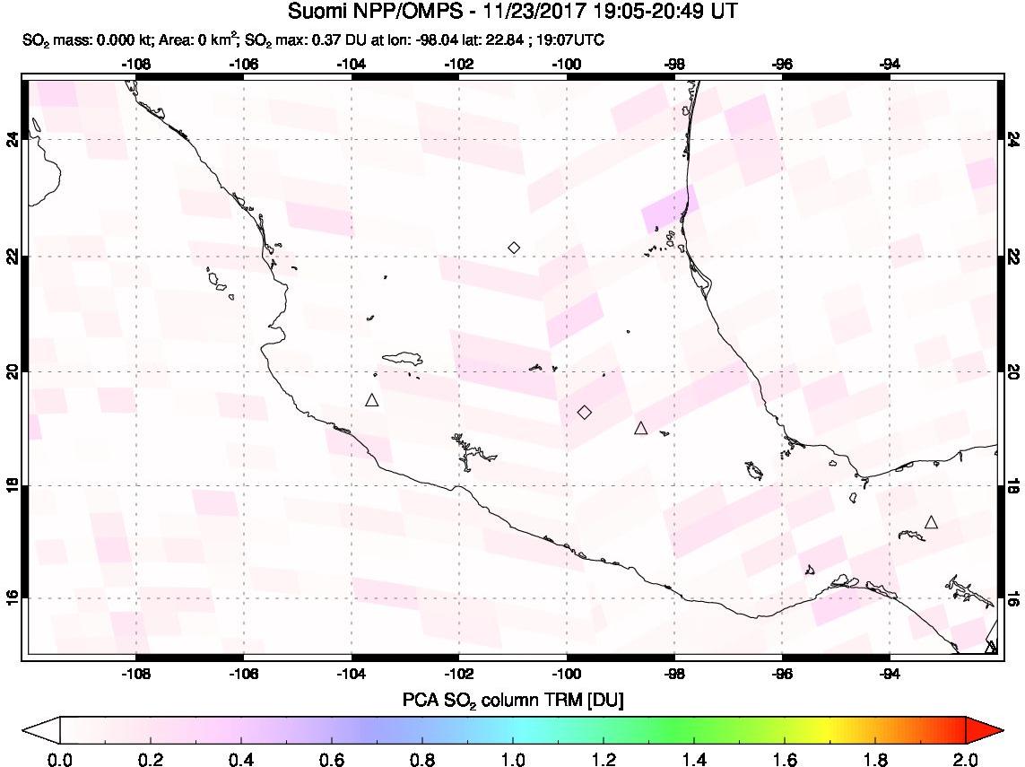 A sulfur dioxide image over Mexico on Nov 23, 2017.