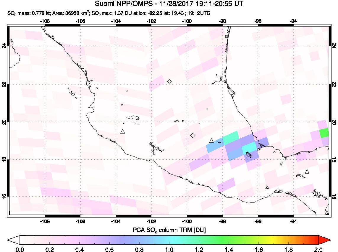 A sulfur dioxide image over Mexico on Nov 28, 2017.