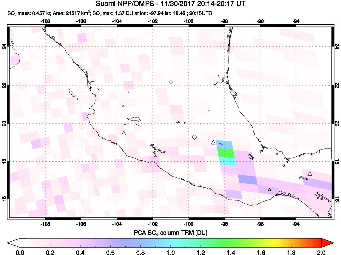 A sulfur dioxide image over Mexico on Nov 30, 2017.