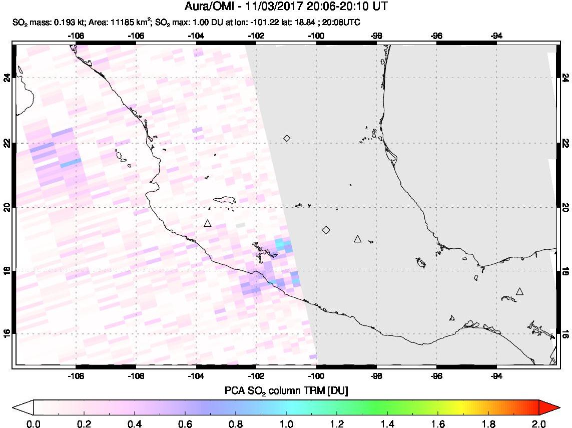 A sulfur dioxide image over Mexico on Nov 03, 2017.
