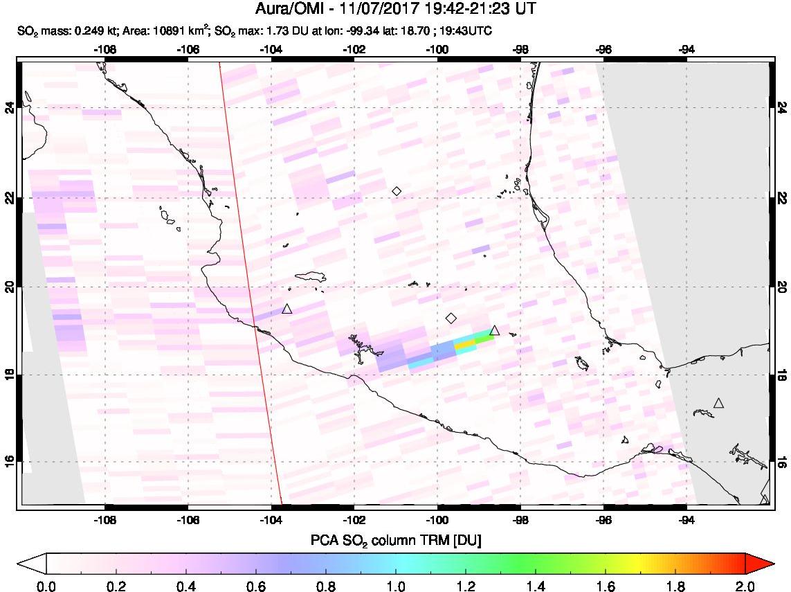A sulfur dioxide image over Mexico on Nov 07, 2017.