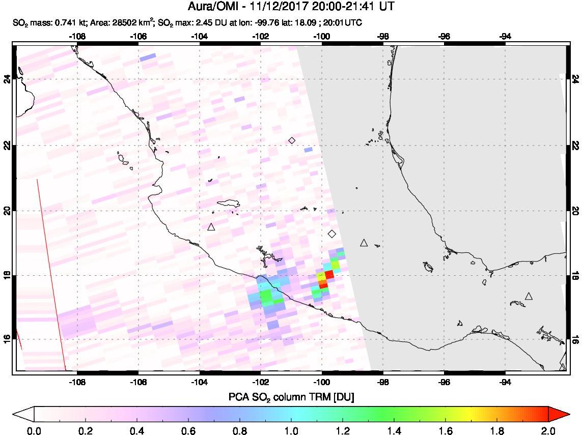 A sulfur dioxide image over Mexico on Nov 12, 2017.