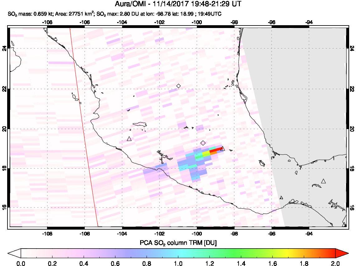 A sulfur dioxide image over Mexico on Nov 14, 2017.