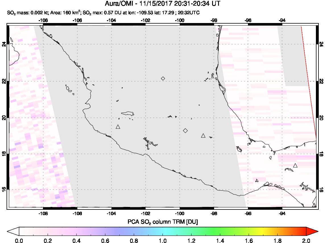 A sulfur dioxide image over Mexico on Nov 15, 2017.