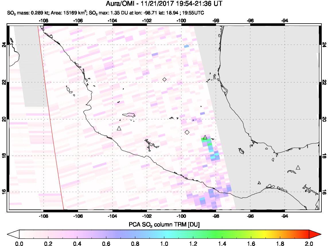 A sulfur dioxide image over Mexico on Nov 21, 2017.
