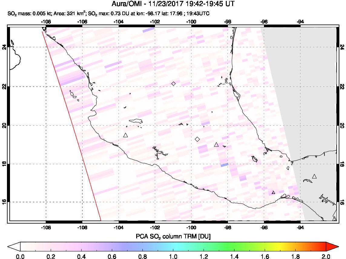 A sulfur dioxide image over Mexico on Nov 23, 2017.
