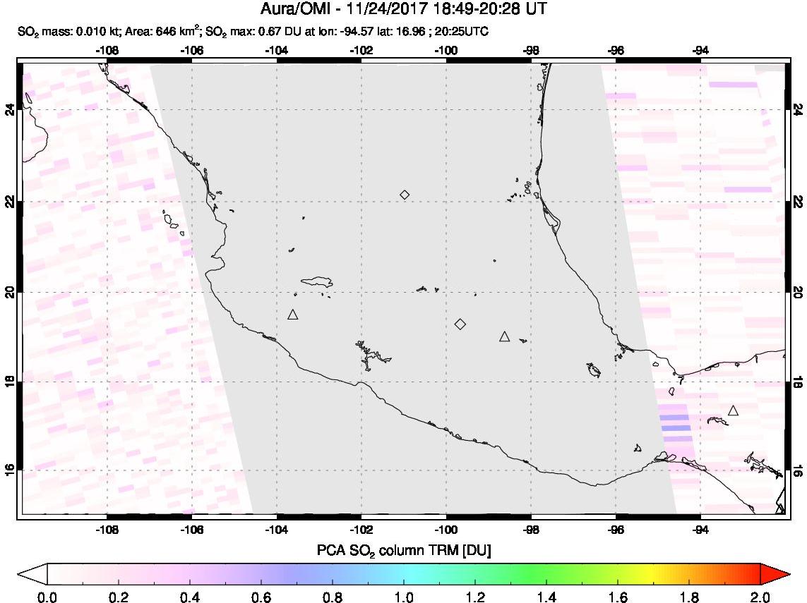 A sulfur dioxide image over Mexico on Nov 24, 2017.