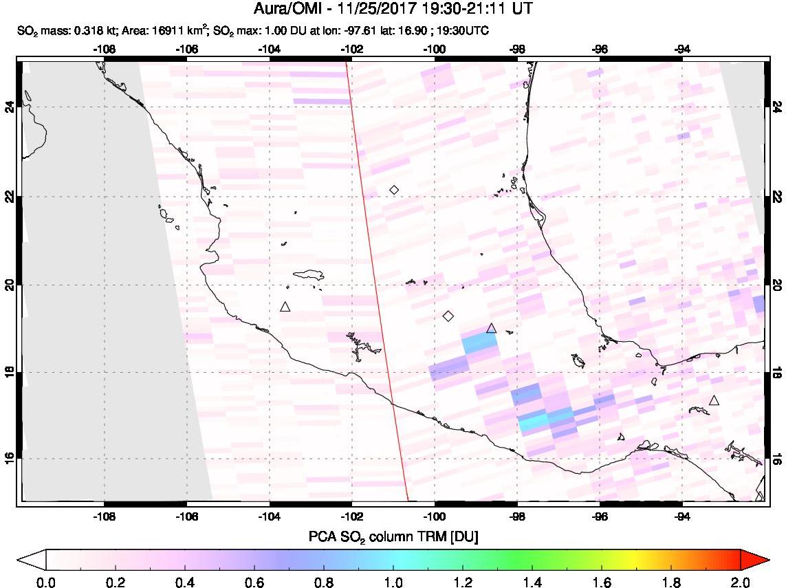 A sulfur dioxide image over Mexico on Nov 25, 2017.