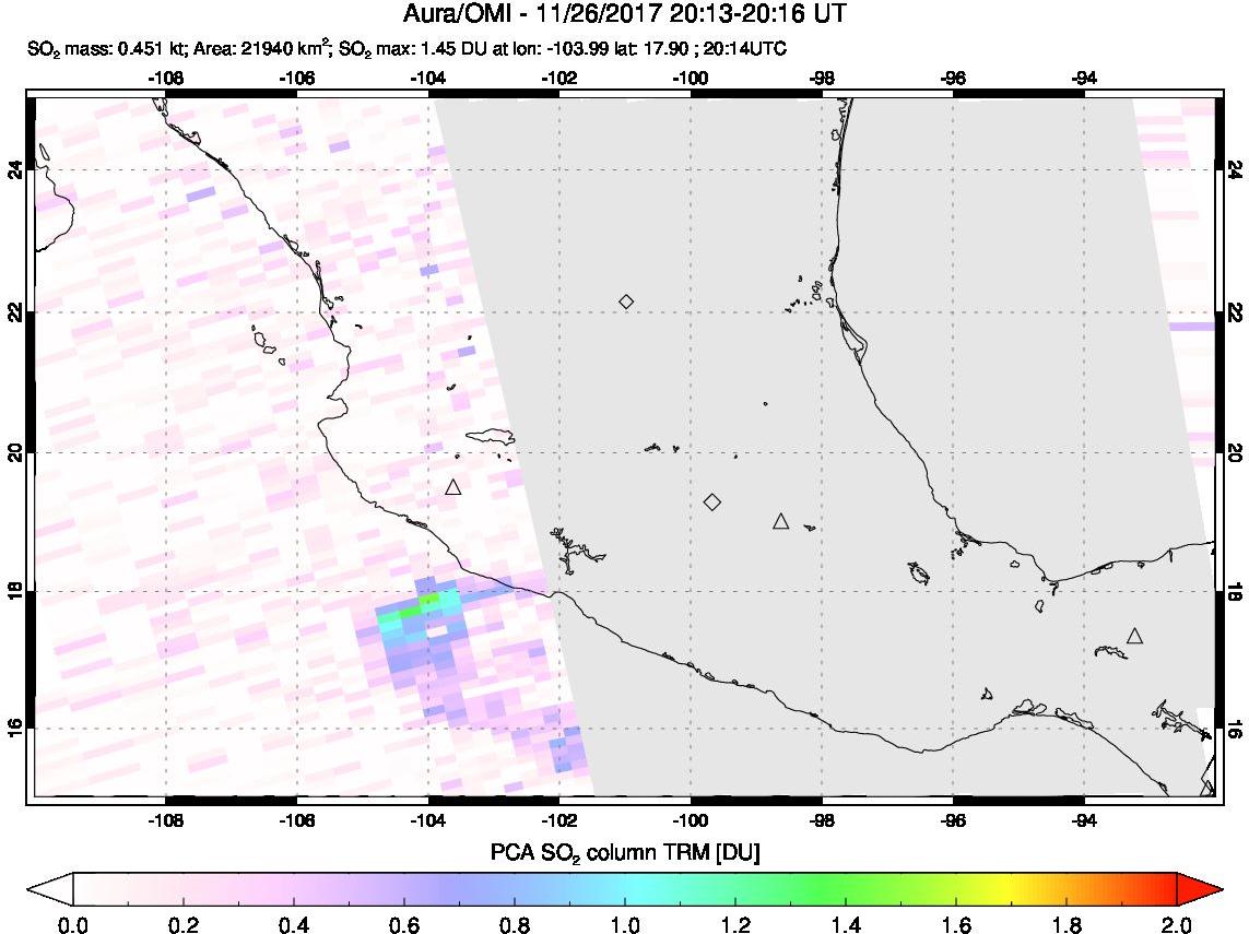 A sulfur dioxide image over Mexico on Nov 26, 2017.