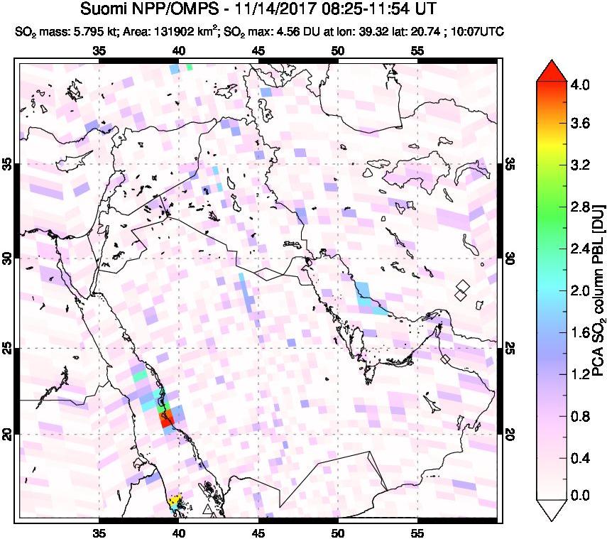 A sulfur dioxide image over Middle East on Nov 14, 2017.