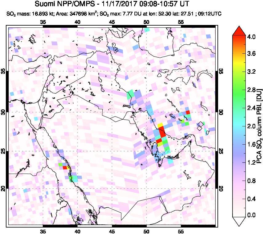 A sulfur dioxide image over Middle East on Nov 17, 2017.