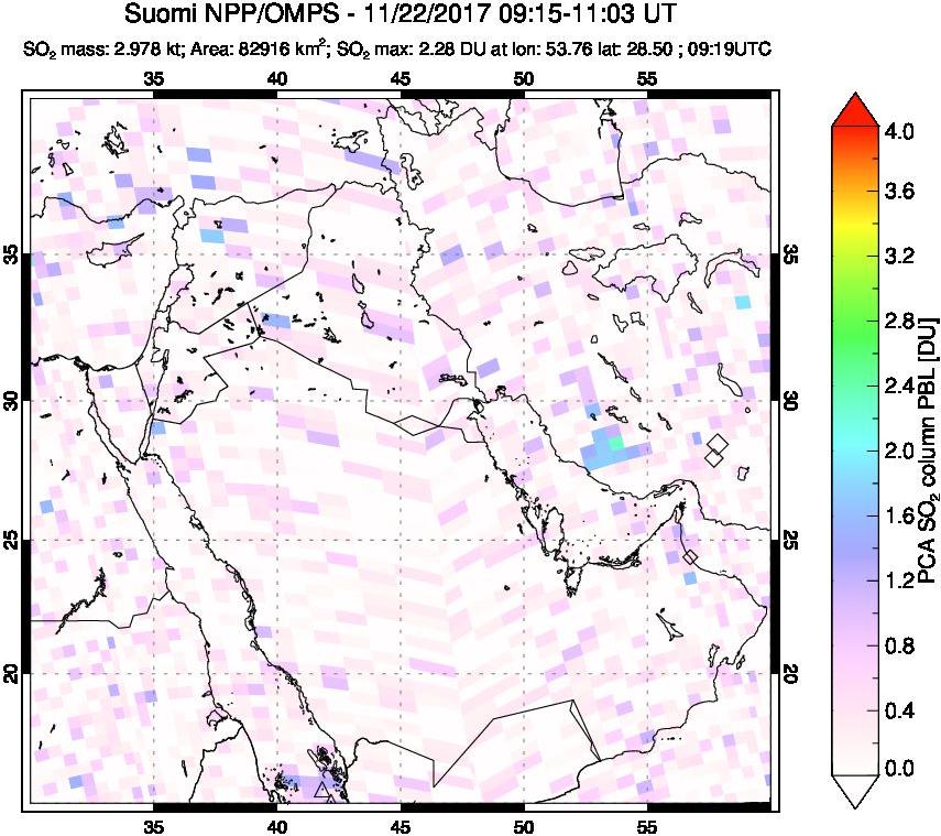 A sulfur dioxide image over Middle East on Nov 22, 2017.