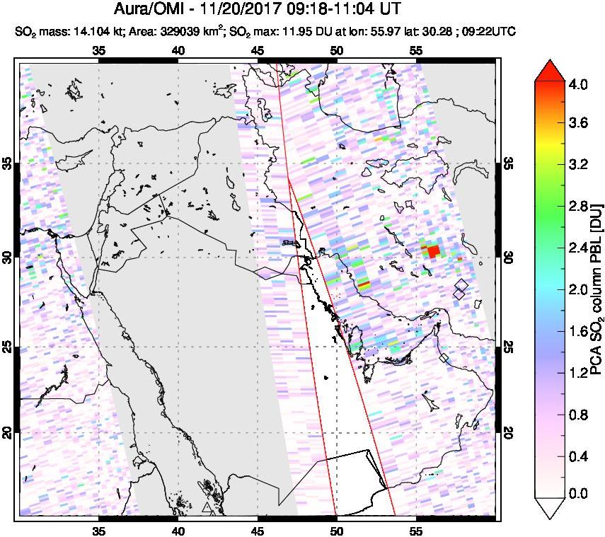 A sulfur dioxide image over Middle East on Nov 20, 2017.