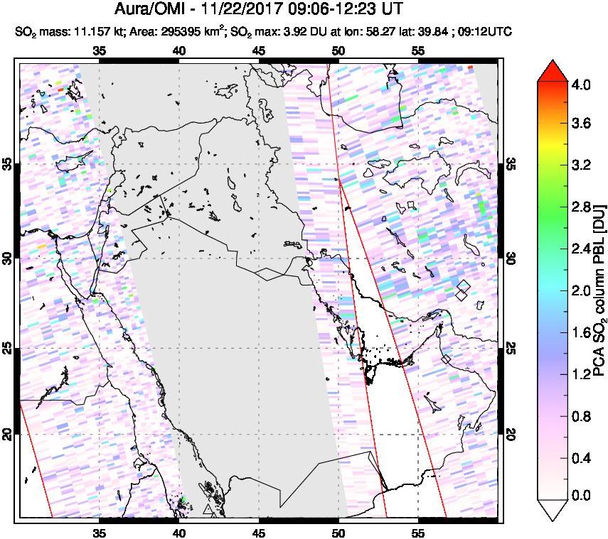 A sulfur dioxide image over Middle East on Nov 22, 2017.