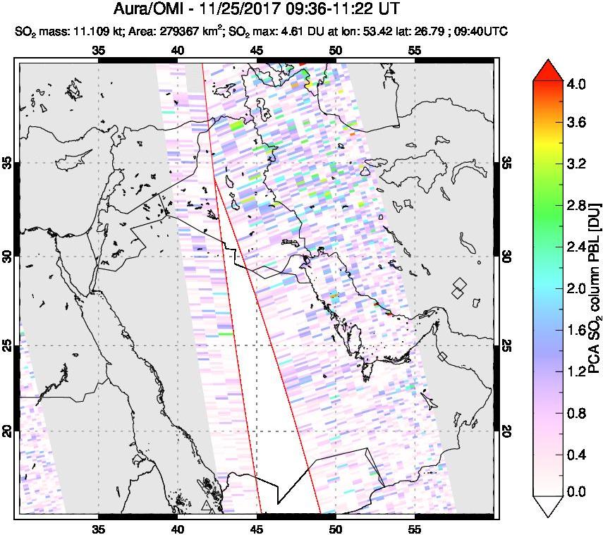 A sulfur dioxide image over Middle East on Nov 25, 2017.