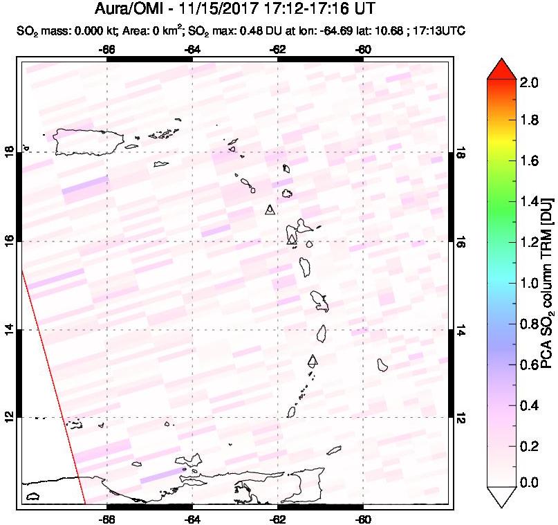 A sulfur dioxide image over Montserrat, West Indies on Nov 15, 2017.