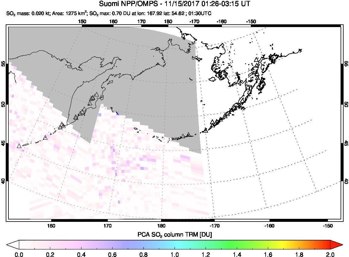 A sulfur dioxide image over North Pacific on Nov 15, 2017.