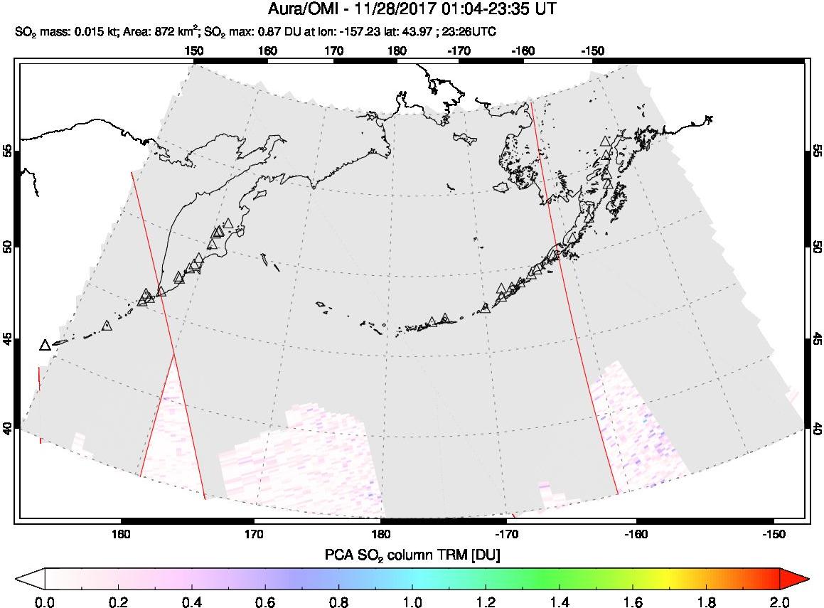 A sulfur dioxide image over North Pacific on Nov 28, 2017.