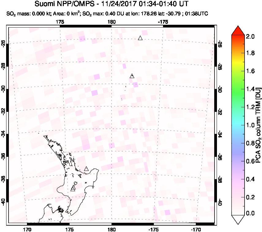 A sulfur dioxide image over New Zealand on Nov 24, 2017.