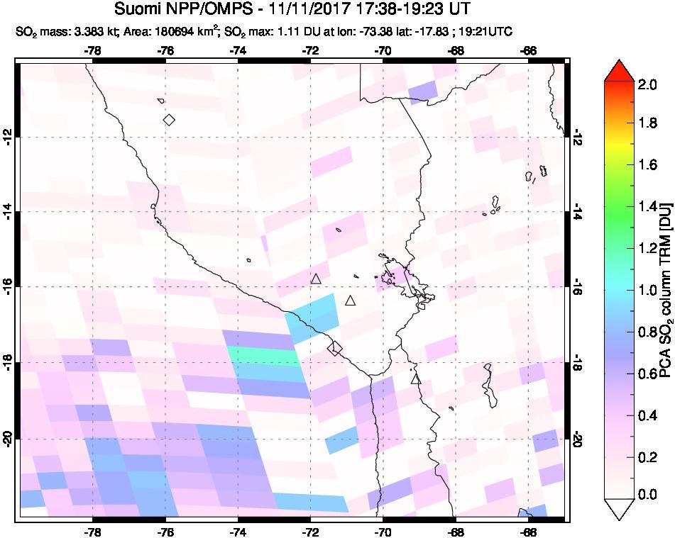 A sulfur dioxide image over Peru on Nov 11, 2017.