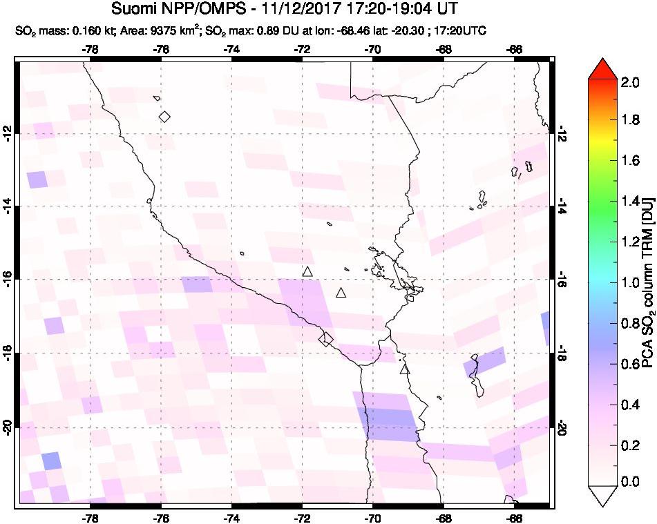 A sulfur dioxide image over Peru on Nov 12, 2017.