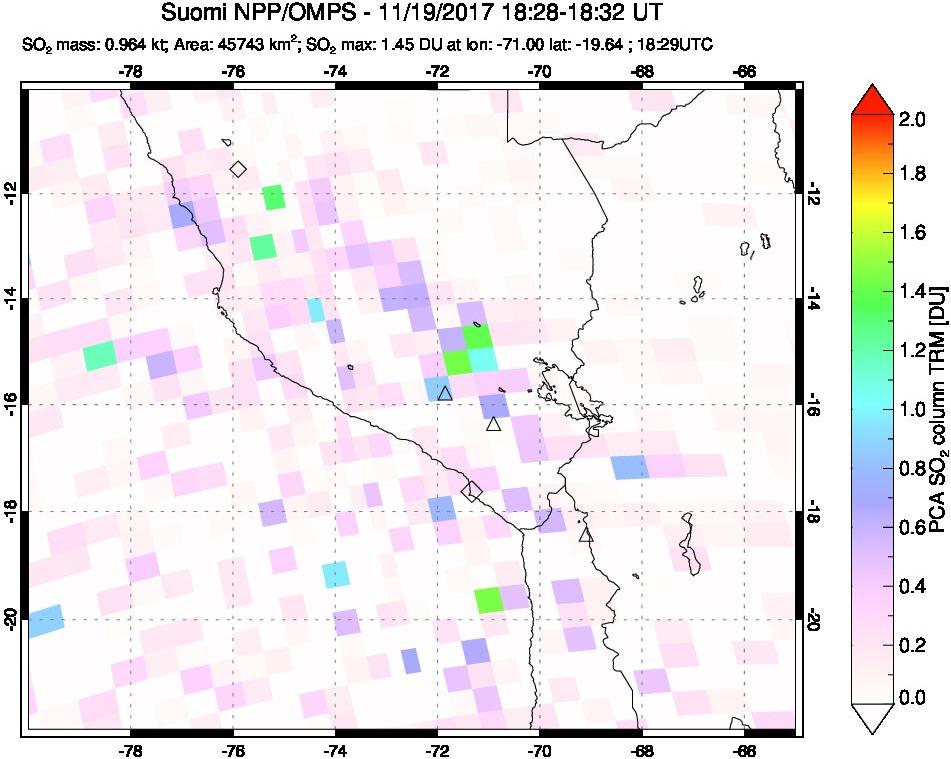 A sulfur dioxide image over Peru on Nov 19, 2017.
