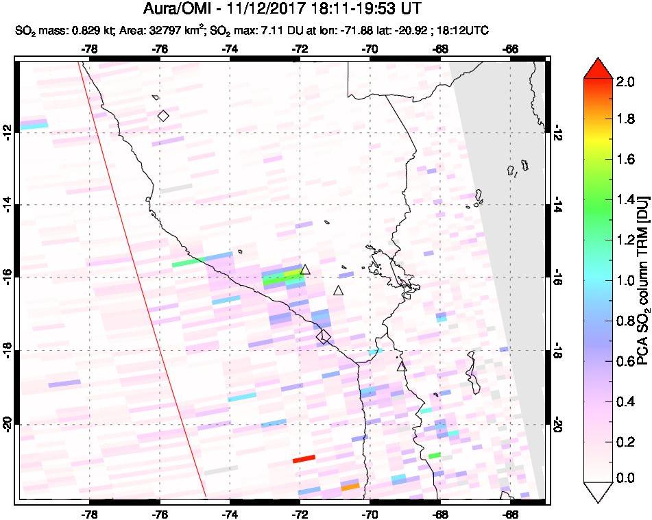 A sulfur dioxide image over Peru on Nov 12, 2017.