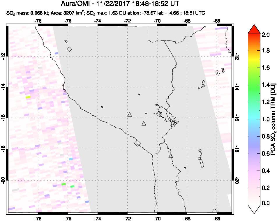 A sulfur dioxide image over Peru on Nov 22, 2017.