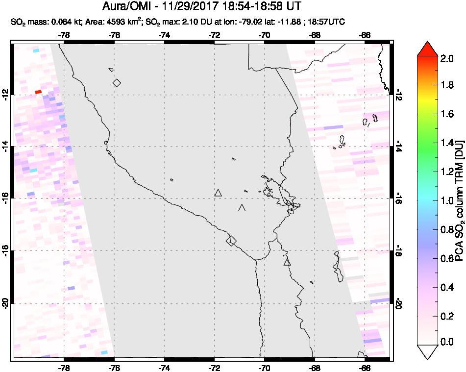 A sulfur dioxide image over Peru on Nov 29, 2017.