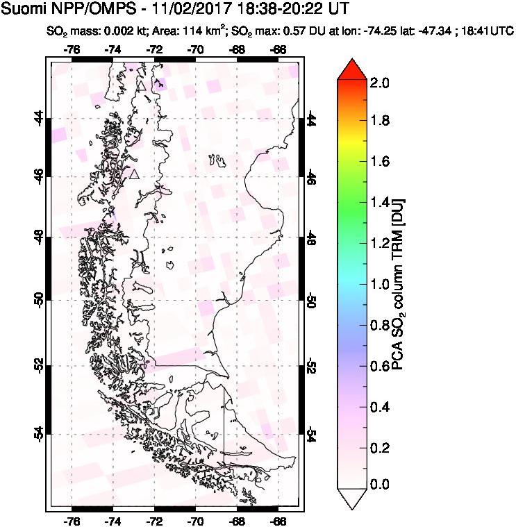 A sulfur dioxide image over Southern Chile on Nov 02, 2017.