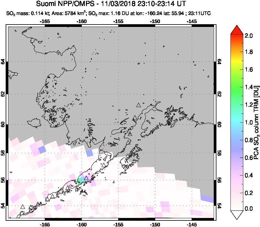 A sulfur dioxide image over Alaska, USA on Nov 03, 2018.
