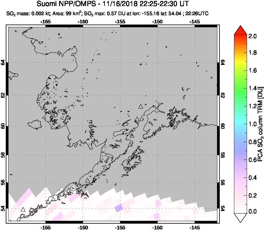 A sulfur dioxide image over Alaska, USA on Nov 16, 2018.