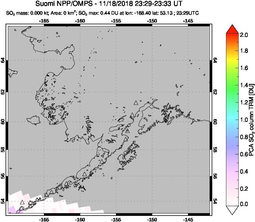 A sulfur dioxide image over Alaska, USA on Nov 18, 2018.