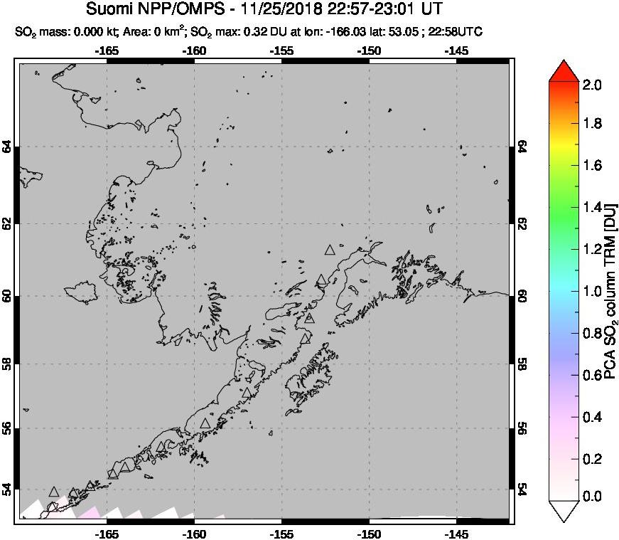 A sulfur dioxide image over Alaska, USA on Nov 25, 2018.