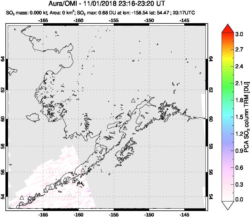 A sulfur dioxide image over Alaska, USA on Nov 01, 2018.
