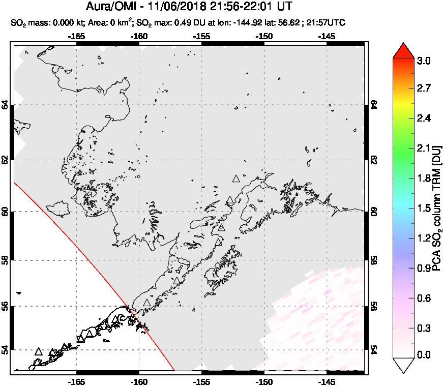 A sulfur dioxide image over Alaska, USA on Nov 06, 2018.