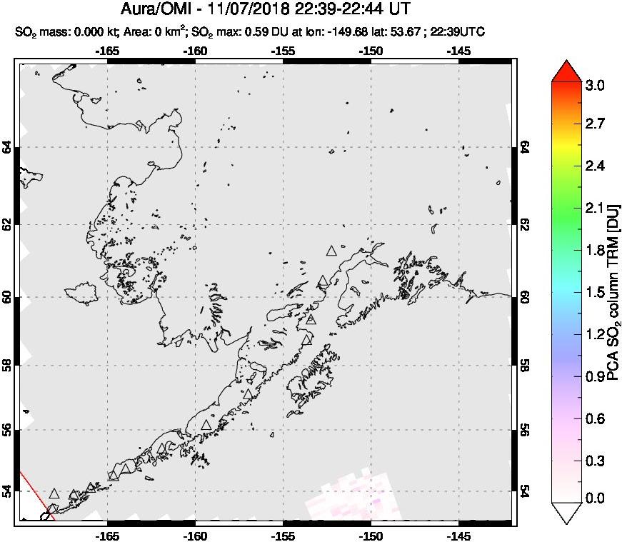 A sulfur dioxide image over Alaska, USA on Nov 07, 2018.