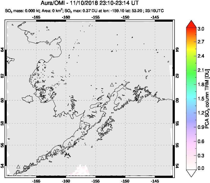 A sulfur dioxide image over Alaska, USA on Nov 10, 2018.